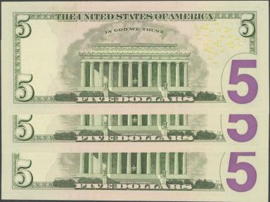 World Coins - USA. 5 Dollars. Federal Reserve Note. Correlative Trio. New York. Serial number IB-B. 2006. (Friedberg: 1993B, Pick: 524). Uncirculated.