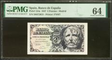 World Coins - 5 Pesetas. 12 de Abril de 1947. Serie D. (Edifil 2023: 454a, Pick: 134a). SC. Encapsulado PMG64.