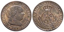 World Coins - ISABEL II (1833-1868).  1/2 Céntimos de Escudo. (Ae. 1,23g/16mm). 1868. Segovia OM. (Cal-2019-210). EBC.  Bonita pátina.