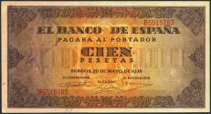 World Coins - 100 pesetas. May 20, 1938. Series B. (Edifil 2021: 432a). It retains much of its original size. Extremely Fine.