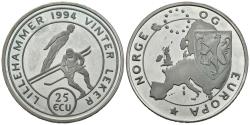 World Coins - NORUEGA. 25 Ecu. Juegos de Invierno de Lillehammer. 1994. (Ar. 24,90g/38,0mm). Proof.