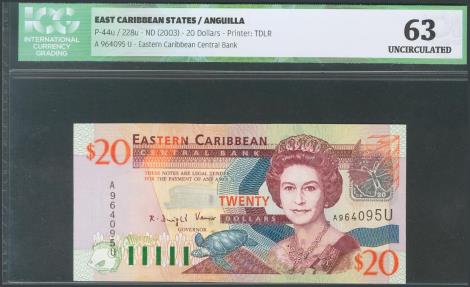 World Coins - EAST CARIBBEAN STATES. 20 Dollars. 2003. Anguilla. (Pick: 44u). ICG63.