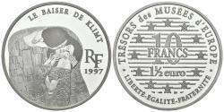 World Coins - FRANCIA. 10 Francs. 1 1/2 Euro. Tesoros de los Museos de Europa. Klimt. 1997. (Ar. 22,29g/37,00mm). Proof.