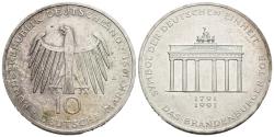 World Coins - ALEMANIA. 10 Marcos (Ar. 15,34g/33mm). 1991. Berlín A. Puerta de Brandenburgo. (Km#177). EBC.