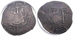 World Coins - CARLOS II (1665-1700). 8 Reales. (Ar. 27,00g/40mm). 1685. Potosí VR. (Cal-2019-726). Triple fecha. Encapsulada por NGC VF 25. Interesante ejemplar.