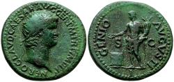 Ancient Coins - NERON. Dupondio. (Ae. 8,50g/23mm). 64 d.C. Roma. (RIC 124). Anv: Busto radiado a derecha de Nerón, alrededor leyenda: NERO CLAVD CAESAR AVG GER P M TR P IMP P P. Rev: Genio estant
