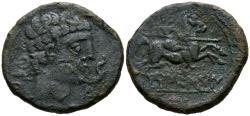 Ancient Coins - BORNESCON (Zona de Aragón). As. (Ae. 11,80g/28mm). 120-80 a.C. (FAB-293). Anv: Cabeza masculina a derecha, detrás letras ibéricas: BoRN. Rev: Jinete con lanza a derecha, debajo le