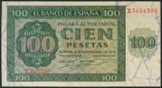 World Coins - 100 Pesetas. 21 de Noviembre de 1936. Serie X, última serie emitida. (Edifil 2017: 421a). SC-.