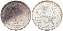 World Coins - ALEMANIA. 10 Marcos (Ar. 15,65g/33mm). 1995. Stuttgar F. 800 Aniversario de la muerte de Enrique el León. (Km#186). EBC+. Marquitas.