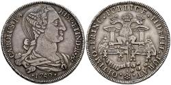 World Coins - CARLOS IV (1788-1808). Medalla de proclamación en La Plata. (Ar. 24,05g/40mm). 1789. Módulo de 8 reales. (Herrera 155). MBC+. Pequeñas marquitas y perforación profesionalmente rep