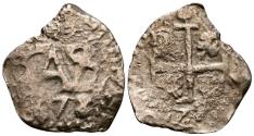 World Coins - CARLOS II (1665-1700). 1/2 Real. (Ar. 1,11g/14mm). 1678/7. Potosí. (Cal-2019-167 var). BC+. Rara rectificación.