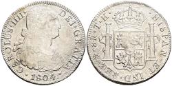World Coins - CARLOS IV (1788-1808). 8 Reales. (Ar. 23,65g/39mm). 1804. México TH. (Cal-2019-980). MBC-. Oxidaciones limpiadas. MBC-.