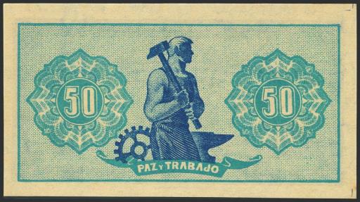 World Coins - 50 Céntimos. 1937. Asturias y León. Sin serie y numeración baja (Nº000393). (Edifil 2023: 396). Muy raro en esta calidad, apresto original y habituales manchitas del tiempo. SC-.