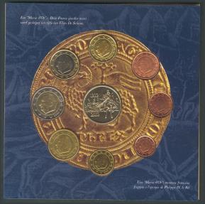 World Coins - BELGICA. Set-Cartera compuesta por 8 Valores de 2 Euros y divisores en niquel y cobre   y 1 medalla de plata. 2002. 700 Aniversario de la Bataille des Eperons d´Or. 1302-2002. PRO