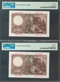 World Coins - 100 Pesetas. 2 de Mayo de 1948. Pareja correlativa. Serie E. (Edifil 2017: 456a). Apresto original. SC. Encapsulados PMG66EPQ/PMG65EPQ.