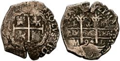 World Coins - CARLOS II (1665-1700). 2 Reales (Ar. 6,58g/27mm). 1694. Lima M. (Cal-2019-351). Único año de este ensayador, triplemente visible. Nombre del rey y "LIMA" visible. MBC-. Bonito eje