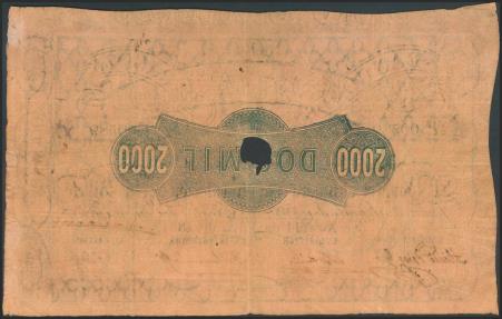World Coins - 2000 Reales. 14 de Mayo de 1857. Banco de Zaragoza. Serie E. Con taladro y sin firmas. (Edifil 2021: 130A). Raro. MBC+.