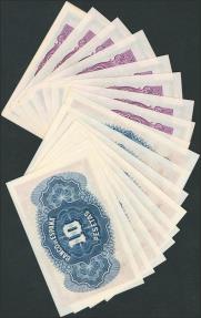 World Coins - Conjunto de 10 billetes correlativos de 5 Pesetas y 10 Pesetas Certificado de Plata, emitidos en 1935 y ambos con las series B (Edifil 2021: 2021: 363a, 364a), conservando todo su