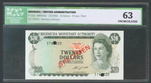 World Coins - BERMUDA. 1 to 100 Dollars. (1978ca). Bermuda Monetary Authory. Specimen. (Pick: 28/33s). ICG60, 66, 66, 63, 66, 63.