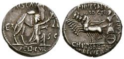 Ancient Coins - GENS AEMILIA. Denario. (Ar. 3,82g/18mm). 58 a.C. Roma. (Crawford 422/1; FFC 121). Anv: El rey Aretas arrodillado a derecha con rama, detrás camello, alrededor leyenda: M SCAVR/EX-
