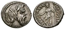 Ancient Coins - GENS VIBIA. Denario. (Ar. 4,11g/19mm). 48 a.C. Roma. (Crawford 449/1a; FFC 1219). Anv: Cabeza de pan a derecha, debajo leyenda: PANSA. Rev: Júpiter sentado a izquierda con patera