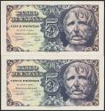 World Coins - 5 Pesetas. 12 de Abril de 1947. Pareja correlativa. Serie A. (Edifil 2023: 454a). Conserva todo su apresto original. SC-.
