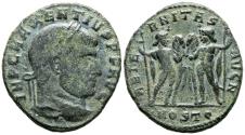 Ancient Coins - MAXENTIO. Follis. (Ae. 5,44g/24mm). 307-312 d.C. Ostia. (RIC 35). Anv: Cabeza laureada de Maxentio a derecha, alrededor leyenda: IMP C MAXENTIVS P F AVG. Rev: Dioscuros enfrentado
