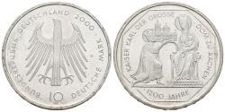 World Coins - ALEMANIA. 10 Marcos (Ar. 15,47g/33mm). 2000. Karlsruhe G. 1200 Aniversario Catedral de Aachen. (Km#200). SC.