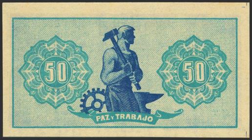 World Coins - 50 Céntimos. 1937. Asturias y León. Sin serie y numeración baja (Nº000412). (Edifil 2023: 396). Muy raro en esta calidad, apresto original. SC.