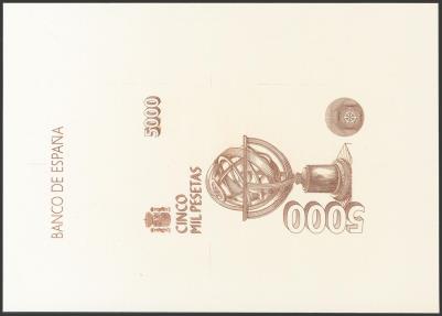 World Coins - Conjunto de 2 Pruebas definitivas tanto del anverso como el reverso del billete de 5000 Pesetas emitido el 12 de Octubre de 1992. No catalogadas en Edifil. Muy raras y espectacula