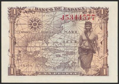 World Coins - 1 Peseta. 15 de Junio de 1945. Serie J. (Edifil 2023: 448a). Apresto original. SC.