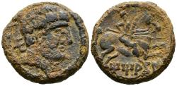 Ancient Coins - TITIACOS (Tricio, La Rioja). As. (Ae. 7,58g/22mm). 120-20 a.C. (FAB-2392). Anv: Cabeza masculina barbada a derecha, detrás letrá: Ti. Rev: Jinete con lanza a derecha, debajo leyen