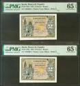 World Coins - 2 Pesetas. 30 de Abril de 1938. Pareja correlativa. Serie A. (Edifil 2021: 429, Pick: 109a). SC. Encapsulados PMG65EPQ, ambos.