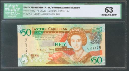 World Coins - EAST CARIBBEAN STATES. 50 Dollars. 2008. (Pick: 50). ICG63.