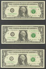 World Coins - USA. 1 Dollar. Federal Reserve Note. 12 banknotes from serial number A to L (all issuing banks incuded). 2003. (Friedberg: 1928-29A/L). Nice set. Uncirculated.