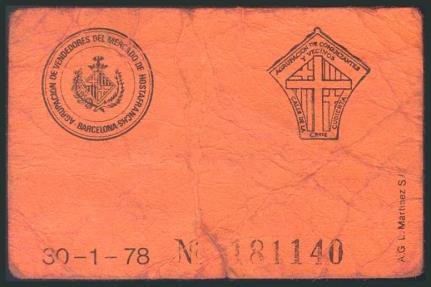 World Coins - BARCELONA (1978). Vale de 1 Peseta de la Agrupación de Comerciantes del Mercado de Hostafranchs. MBC.