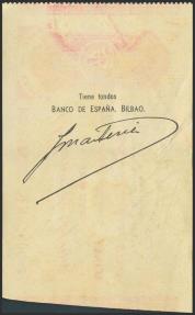 World Coins - 5 Pesetas. 30 de Agosto de 1936. Sucursal de Bilbao, antefirma del Banco de Vizcaya. Serie A. (Edifil 2023: 368Aa). Inusual en esta excepcional calidad, especialmente con apresto