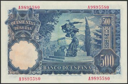 World Coins - 500 Pesetas. 15 de Noviembre de 1951. Serie A. (Edifil 2023: 460a). Conserva gran parte del apresto original. EBC+++.