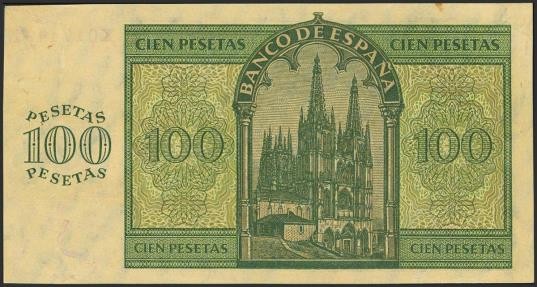World Coins - 100 Pesetas. 21 de Noviembre de 1936. Serie X, última serie emtida. (Edifil 2023: 421b). Apresto original, manchita del tiempo SC-.