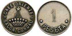 World Coins - BARCELONA. 1 Peseta. Café Oriente Salón Condal. EBC-.