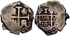 World Coins - CARLOS II (1665-1700). 1 Real. (Ar. 3,70g/19mm). 1700. Lima H. (Cal-2019-232). Doble fecha visible. MBC/MBC+. Bonito tono. Escasa.  Ex Colección X Conde de Lemos.