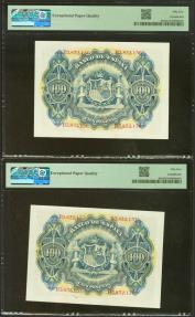 World Coins - 100 Pesetas. 30 de Junio de 1906. Pareja correlativa. Serie B. (Edifil 2023: 313a, Pick: 59a). Apresto original. EBC++. Encapsulados PMG55EPQ, ambos.