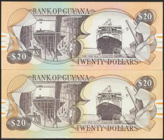 World Coins - BRITISH GUIANA. Set of two banknotes of 20 Dollars. 1966. (Pick: 30). Uncirculated.