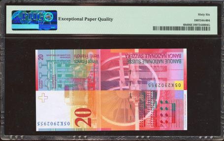 World Coins - SWITZERLAND. 20 Franken. 2005. (Pick: 69d). PMG66EPQ.