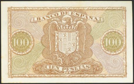 World Coins - 100 Pesetas. 9 de Enero de 1940. Serie H. (Edifil 2021: 438a). Conserva todo su apresto original, manchitas del tiempo. SC--.