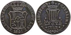 World Coins - ISABEL II (1833-1868). 6 Cuartos. (Ae. 12,79g/33mm). 1841. Barcelona. (Cal-2019-22). MBC+.