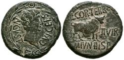 Ancient Coins - CELSE (Velilla del Ebro, Zaragoza). As. (Ae. 14.87g/28mm). 27 BC-AD 14 (FAB-806). Obv: Head of Augustus to the right, around legend: AVGVST C VI CELSA, all within a laurel wreath.