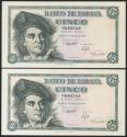 World Coins - 5 Pesetas. 5 de Marzo de 1948. Pareja correlativa. Serie E. (Edifil 2017: 455a). Apresto original. SC.
