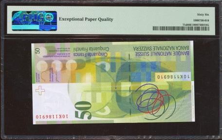 World Coins - SWITZERLAND. 50 Franken. 2010. (Pick: 71d). PMG66EPQ.