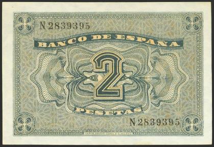 World Coins - 2 Pesetas. 30 de Abril de 1938. Serie N, última serie emitida. (Edifil 2021: 429a). Apresto original. SC-.